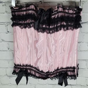 ADORE ME | pink satin ruffle bow detail laceup corset